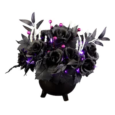 National Tree Company 19" Artificial Bad to the Bone Halloween Centerpiece, 30 Purple LED Lights - 19 in