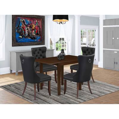 5-Piece Mahogany Finish Solid Wood Top - Rectangular Upholstered Dining Room Set - Seats 4