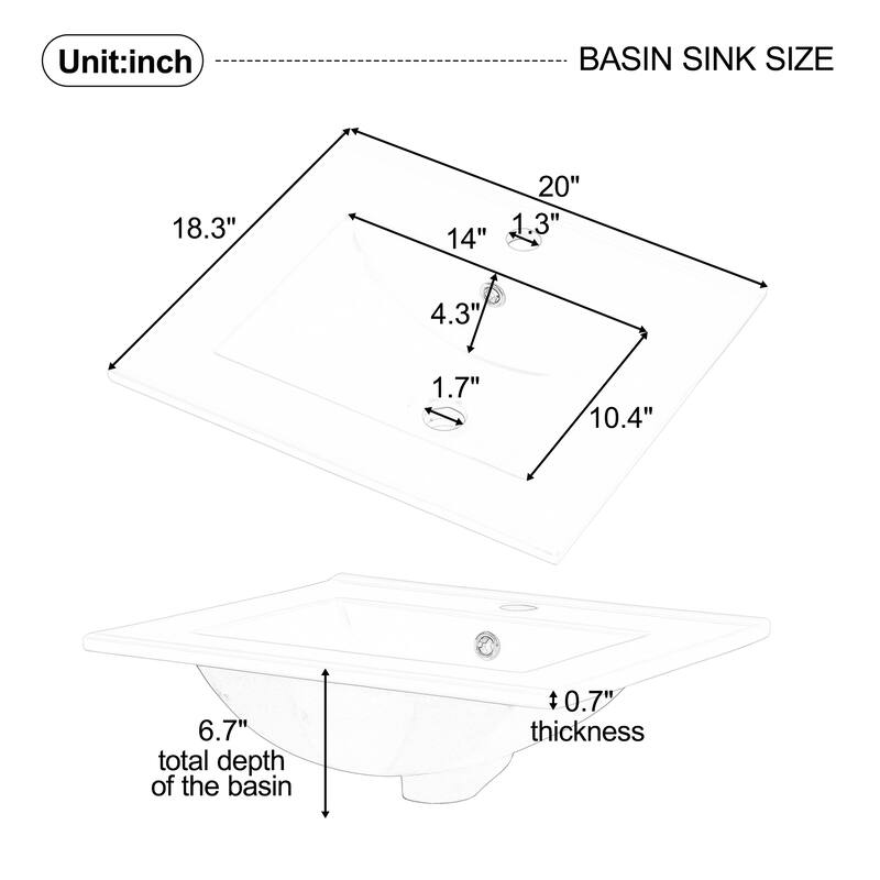 Compact 20" Freestanding Bathroom Vanity with Ceramic Sink, Soft-Close Door & Adjustable Shelf