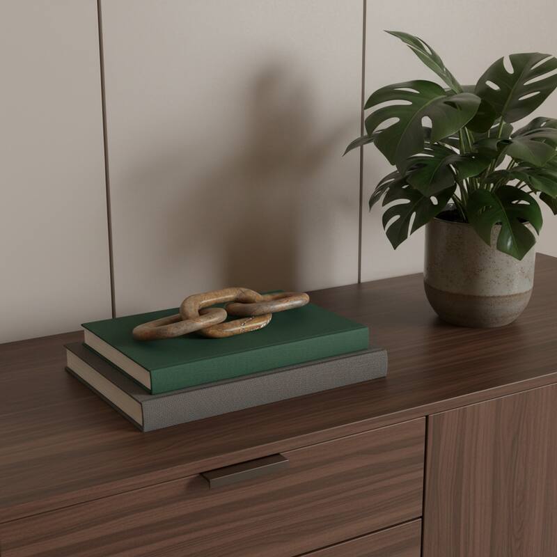 HomeRoots 14" Brown Marble Geometric Links Tabletop Sculpture - 14.00 in. x 0.94 in. x 4.00 in. - Brown - 14.00 in. x 0.94 in.  x 4.00 in.