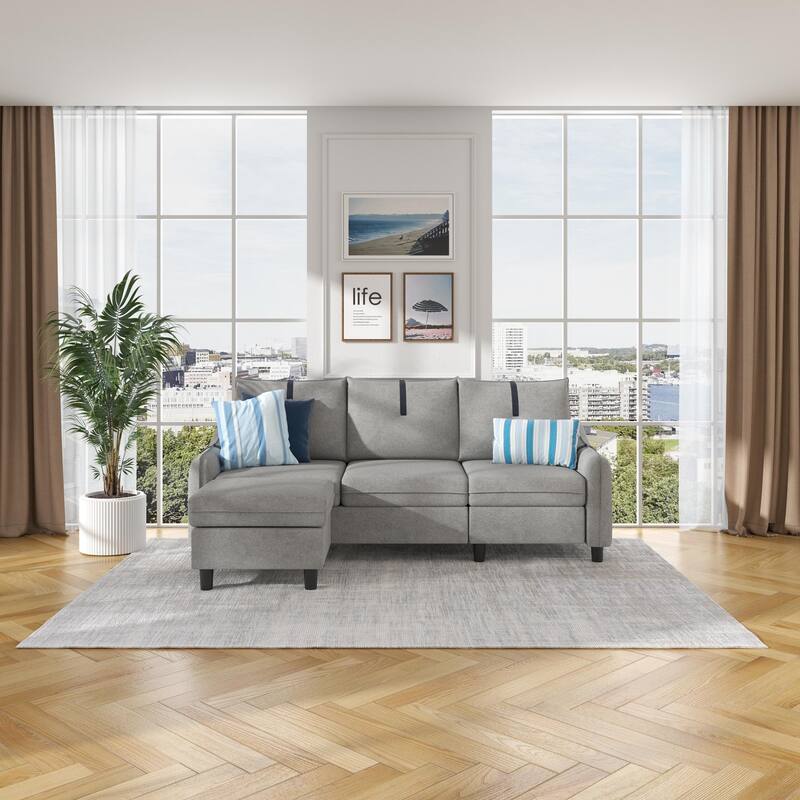 Sectional Sofa with Reversible Ottoman for Living Room