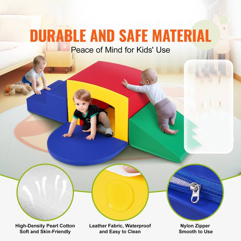 Multi Color Foam Climbing Tunnel Set for Kids with Pads and Ramp - Multi Color