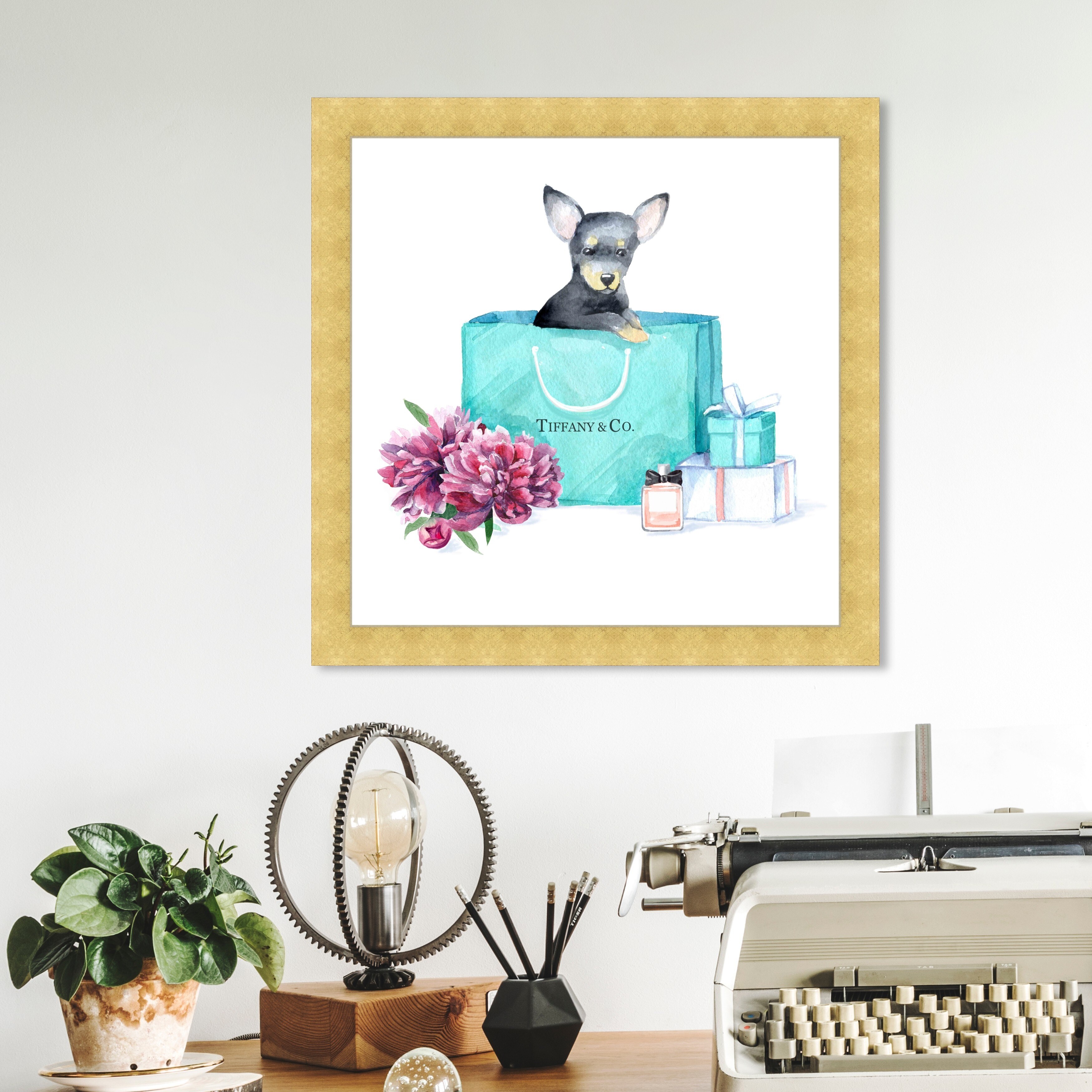 Oliver Gal 'acqua chic chihuahua' Animals Wall Art Framed