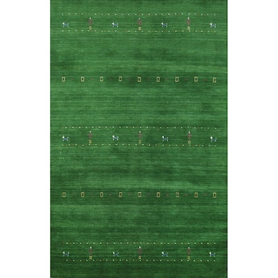 Hand Knotted Oriental 100% Wool Carpet Tribal Tribal Green Gabbeh Area Rug - 7' 8'' X 5' 0''