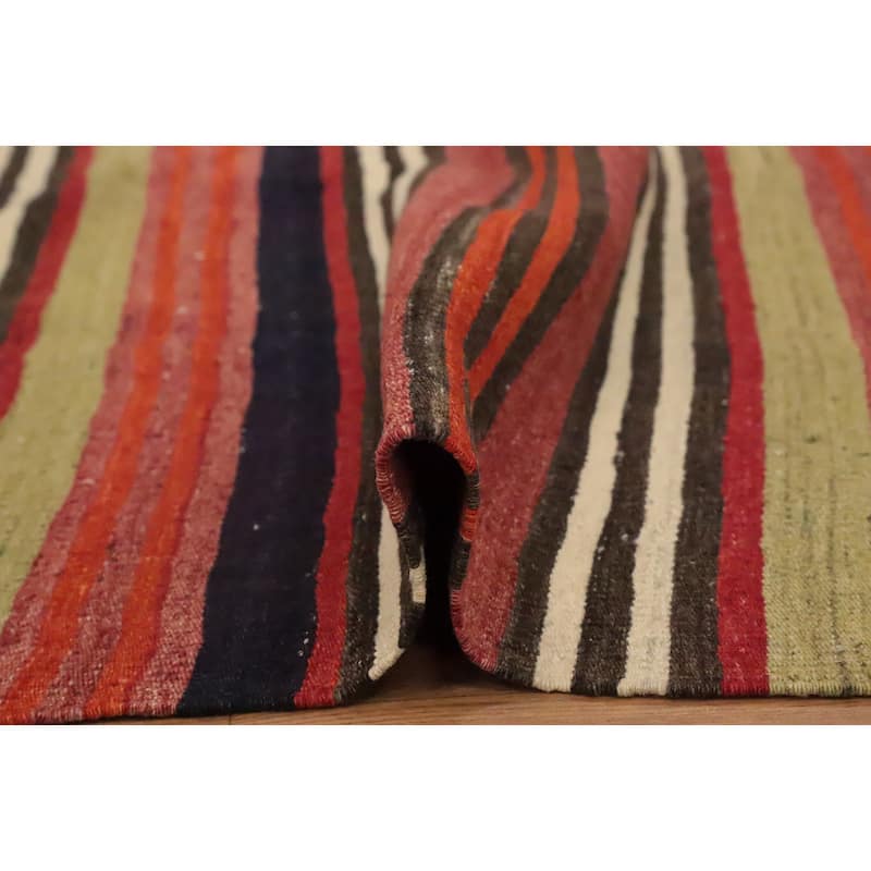 Hand Woven Oriental 100% Wool Carpet Southwestern Geometric Multi-Colored Kilim Area Rug - 10' 8'' X 5' 0''