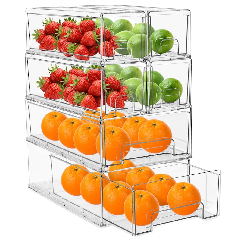 Sorbus Fridge Drawers Clear Stackable Pull-Out Refrigerator Food Kitchen Freezer Vanity - 1 Medium, 2 Small Bins (3 Pack) - 6 Pack