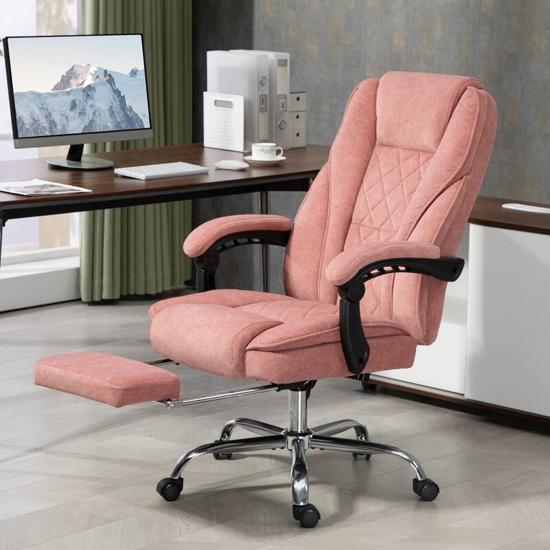 Massage Office Chair, Executive Office Chair Reclining Computer Chair with 6-Point Vibration, Retractable Footrest, Pink
