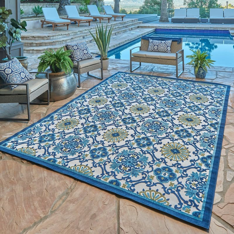 Gertmenian Fosel Chora Transitional Floral High-Low Flatweave Indoor/ Outdoor Area Rug - 5'3"x7'