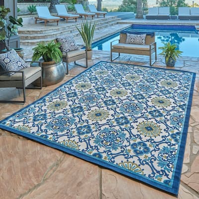 Gertmenian Fosel Chora Transitional Floral High-Low Flatweave Indoor/ Outdoor Area Rug - 5'3"x7'