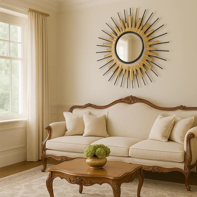 Gold Sunburst Round Mirror Wall Art Oversized Accent Decor 32"