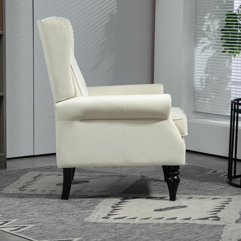 High Back Wood Frame Armchair, Modern Accent Chair Lounge Chair with Wood Legs, Upholstered PU Leather Lounge Chairs