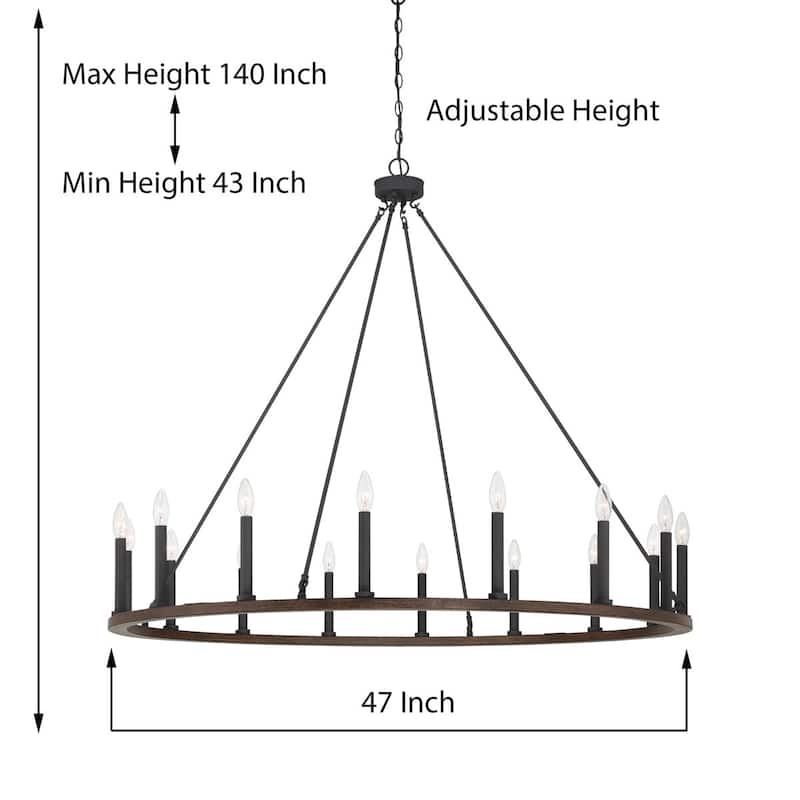 47In Farmhouse 16-light Large Round Wagon Wheel Candle Chandelier - 47'' D X 140'' H
