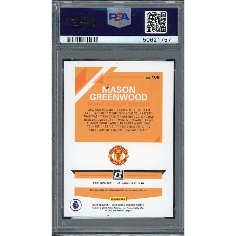 Mason Greenwood 2019 Panini Chronicles Rookie Card #109 PSA 9 - 8'6" x 11'6"