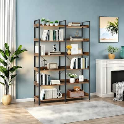 67" Industrial Chic Library Ladder - 6-Tier Open Bookcase with Steel Frame & Reclaimed Wood Shelves‌