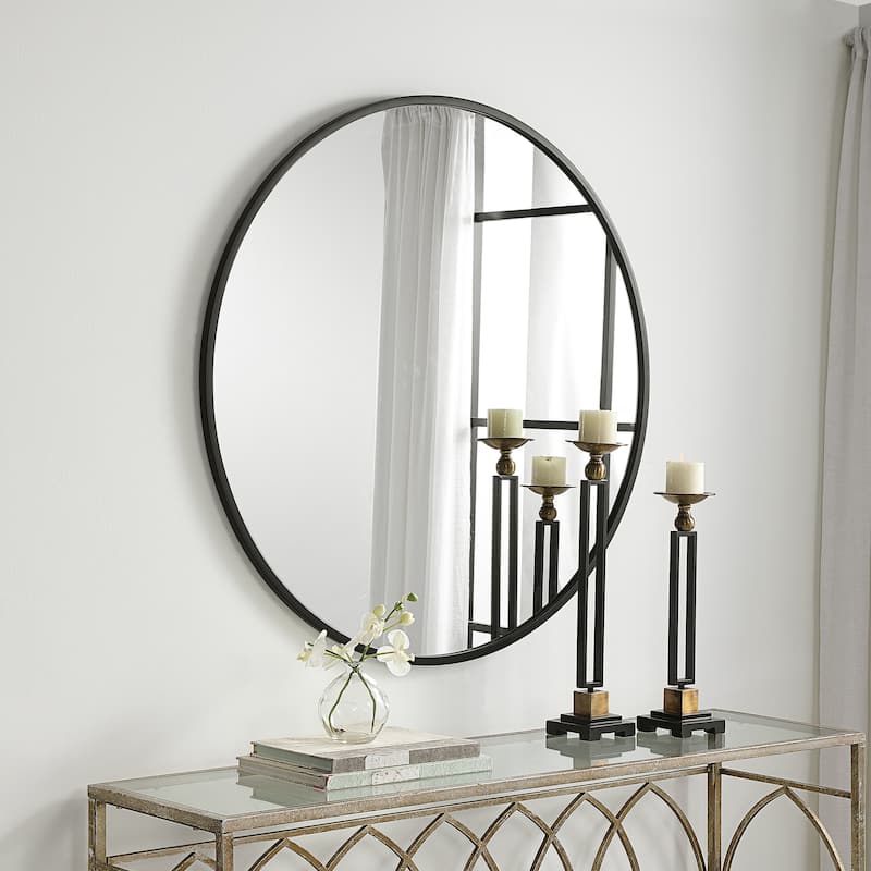 Copper Grove Matte Black Metal Round Wall Mirror