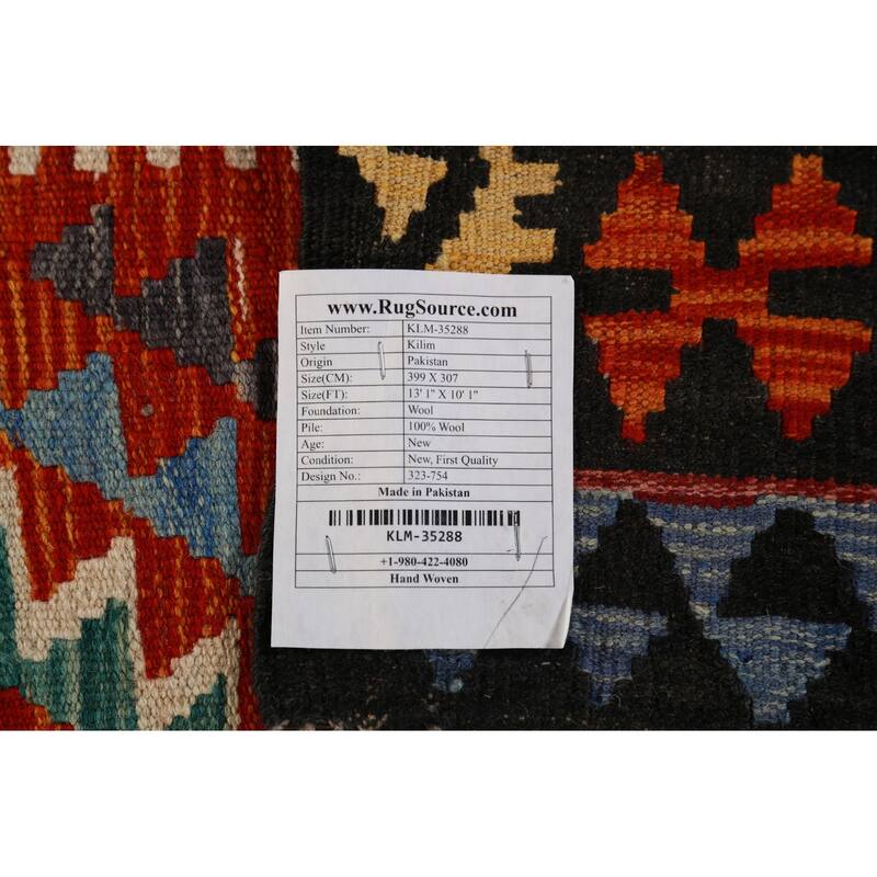 Multi-Color Kilim Oriental Area Rug Hand-Woven Geometric Wool Carpet - 10'1"x 13'1"