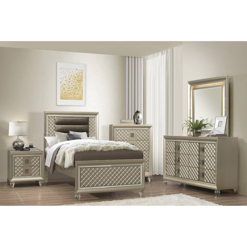 1pc Nightstand of 2 Drawers Acrylic Feet Bedside Table