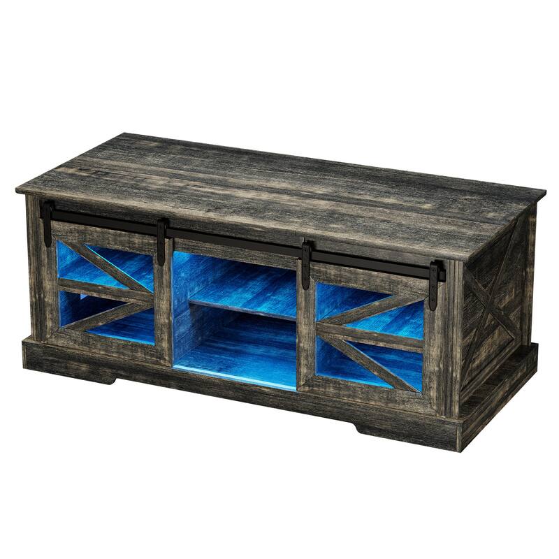 Lift Top Led Coffee Table With Sliding Barn Door