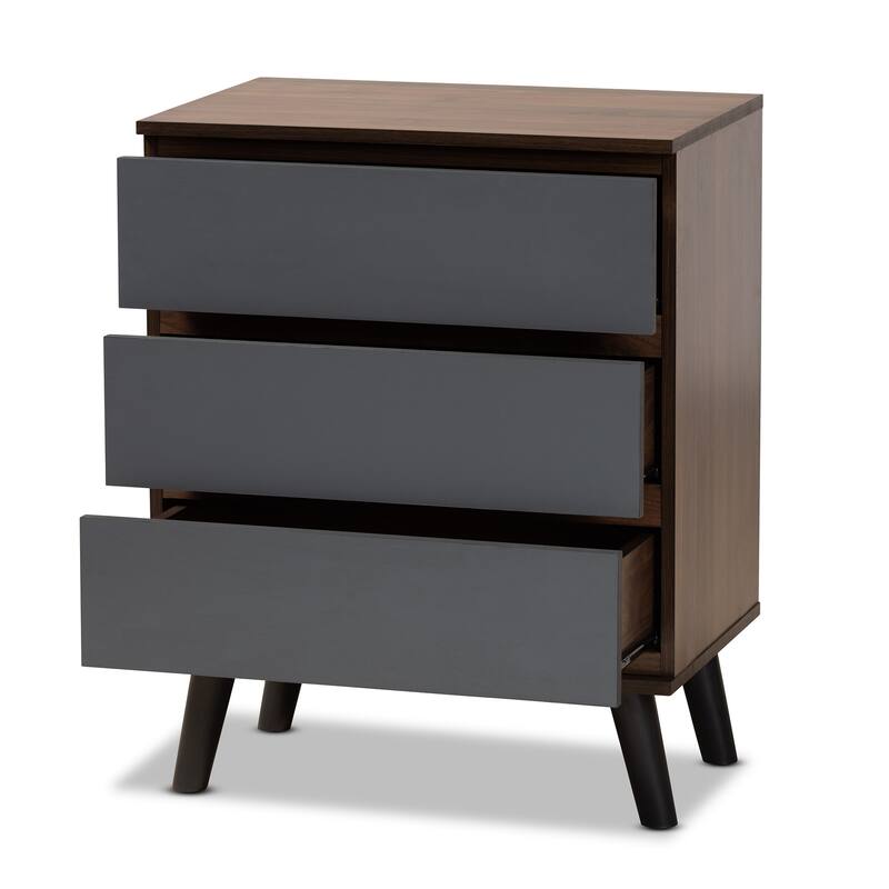 Roldan Two-Tone Walnut and Grey Finished Wood 3-Drawer Bedroom Chest