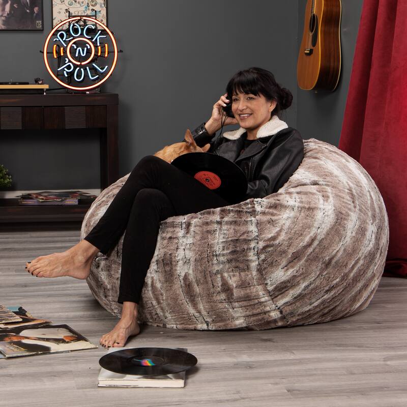 Round Plush Bean Bag Chair - 48" - Brown and Gray