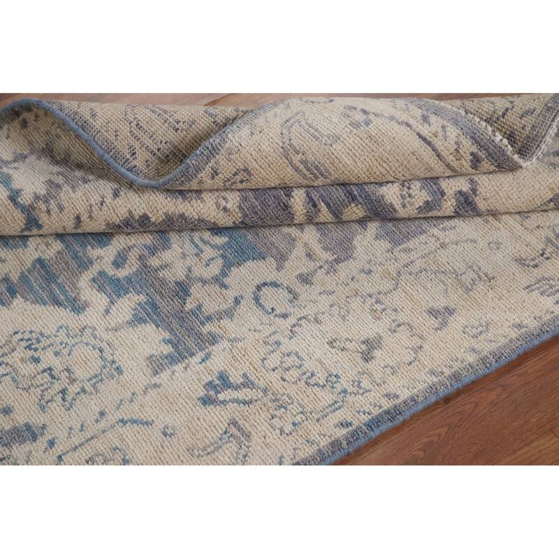 Hand Knotted Oriental 100% Wool Carpet Transitional All-Over Navy Blue & Blues Oushak Area Rug - 5' 0'' X 3' 2''