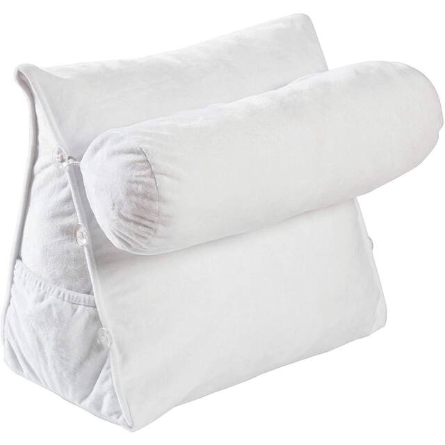Cheer Collection Wedge Shaped Support Pillow and Bed Rest Cushion for Reading, Gaming, Watching - with Adjustable Neck Pillow