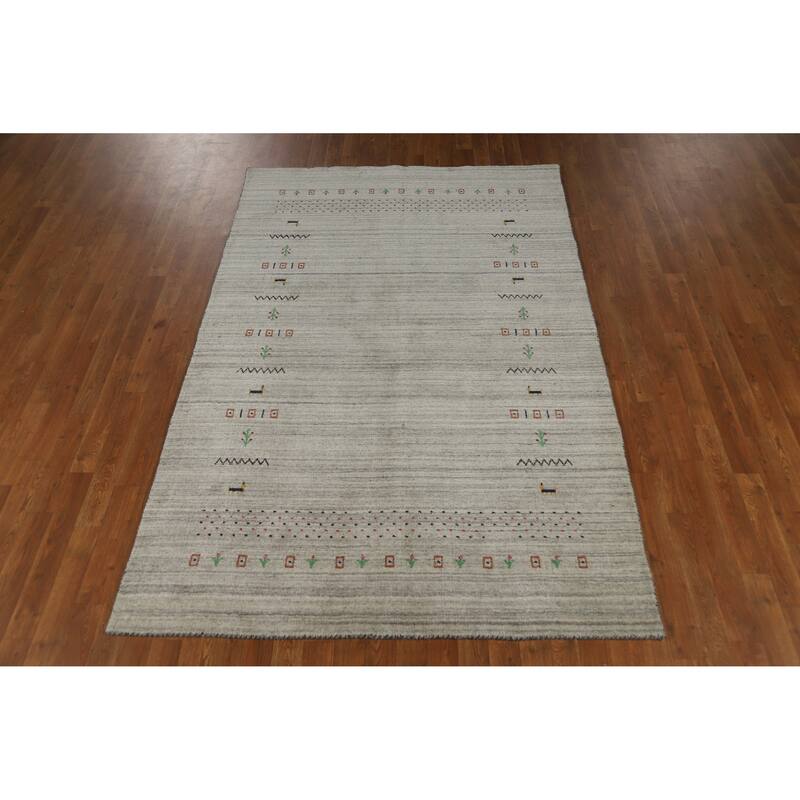 Tribal Gabbeh Indian Area Rug Bedroom Grey Handmade Wool Carpet - 5'0" x 7'9"