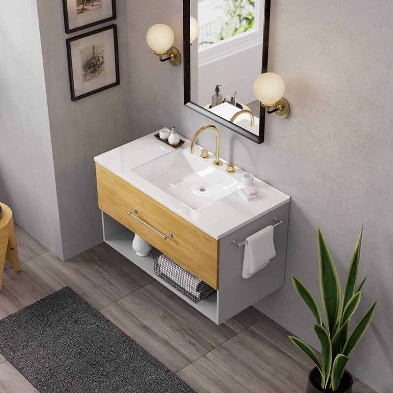 36-Inch Minimalist MDF Bathroom Vanity with Sink – Sleek and Simple Design for Modern Spaces