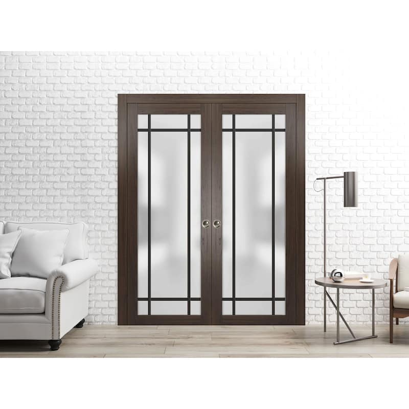 French Double Pocket Doors 36x80 Planum 2112 Chocolate Ash Kit Trims Rail