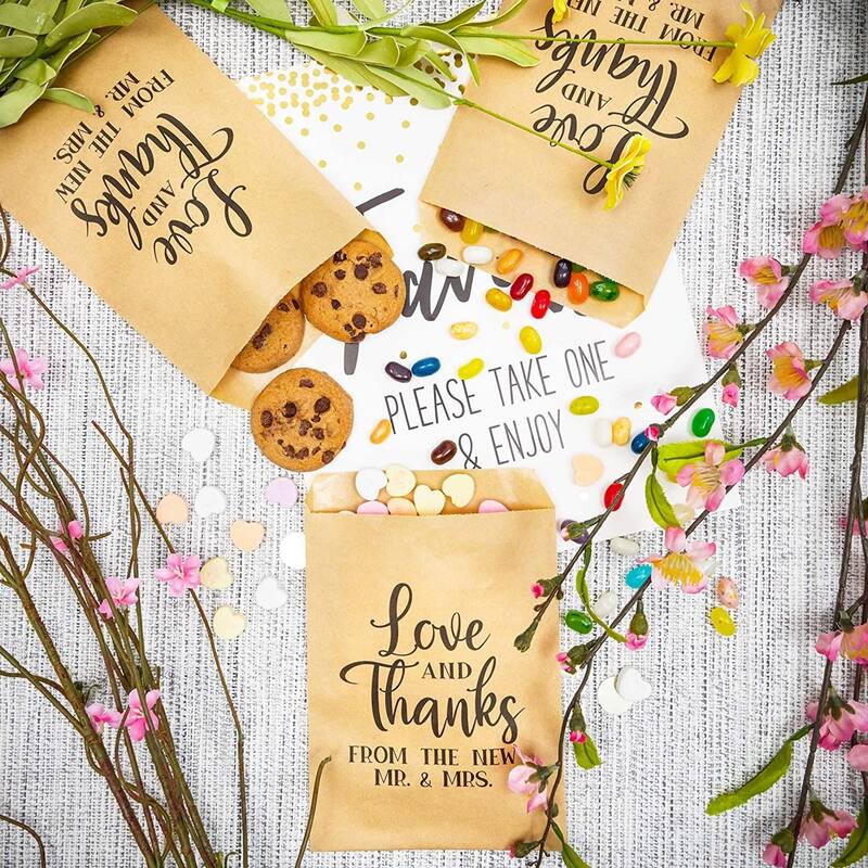 Blue Panda Kraft Paper Treat Bags for Wedding Party Favors (5 x 7.5 Inches, 100-Pack)