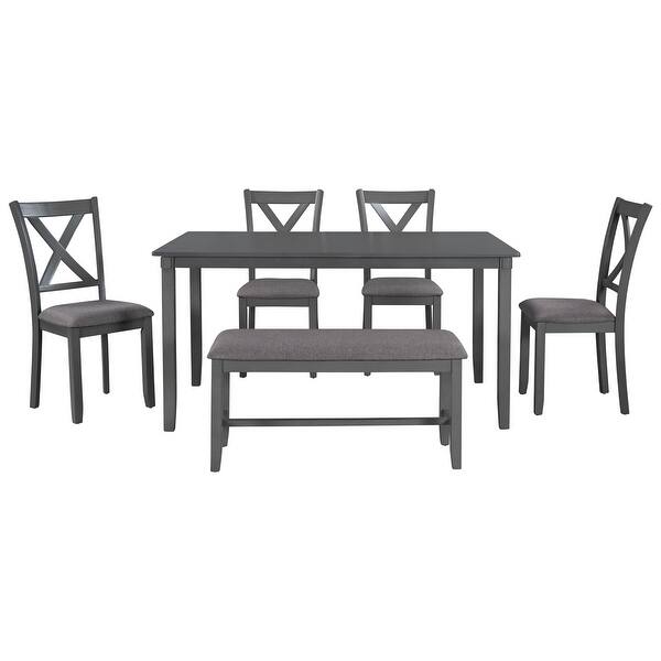 slide 2 of 23, Dining Table Set Dining Table, 4 Fabric Chairs, Bench included Grey
