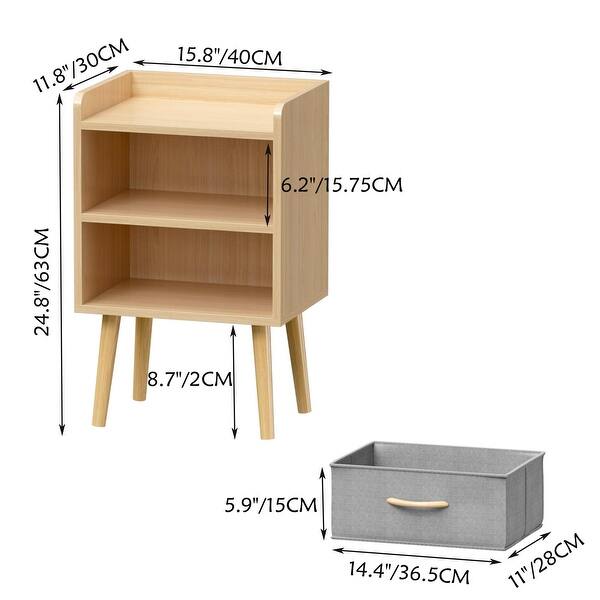 dimension image slide 0 of 2, 2-Tier Kids Nightstand With Fabric Drawer