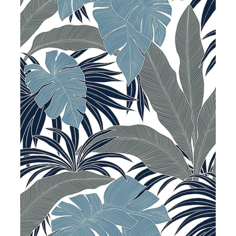 Seabrook Designs Sabryna Non-Woven Unpasted Wallpaper - 20.9 in. W x 33 ft. L - Steel Blue & Grey