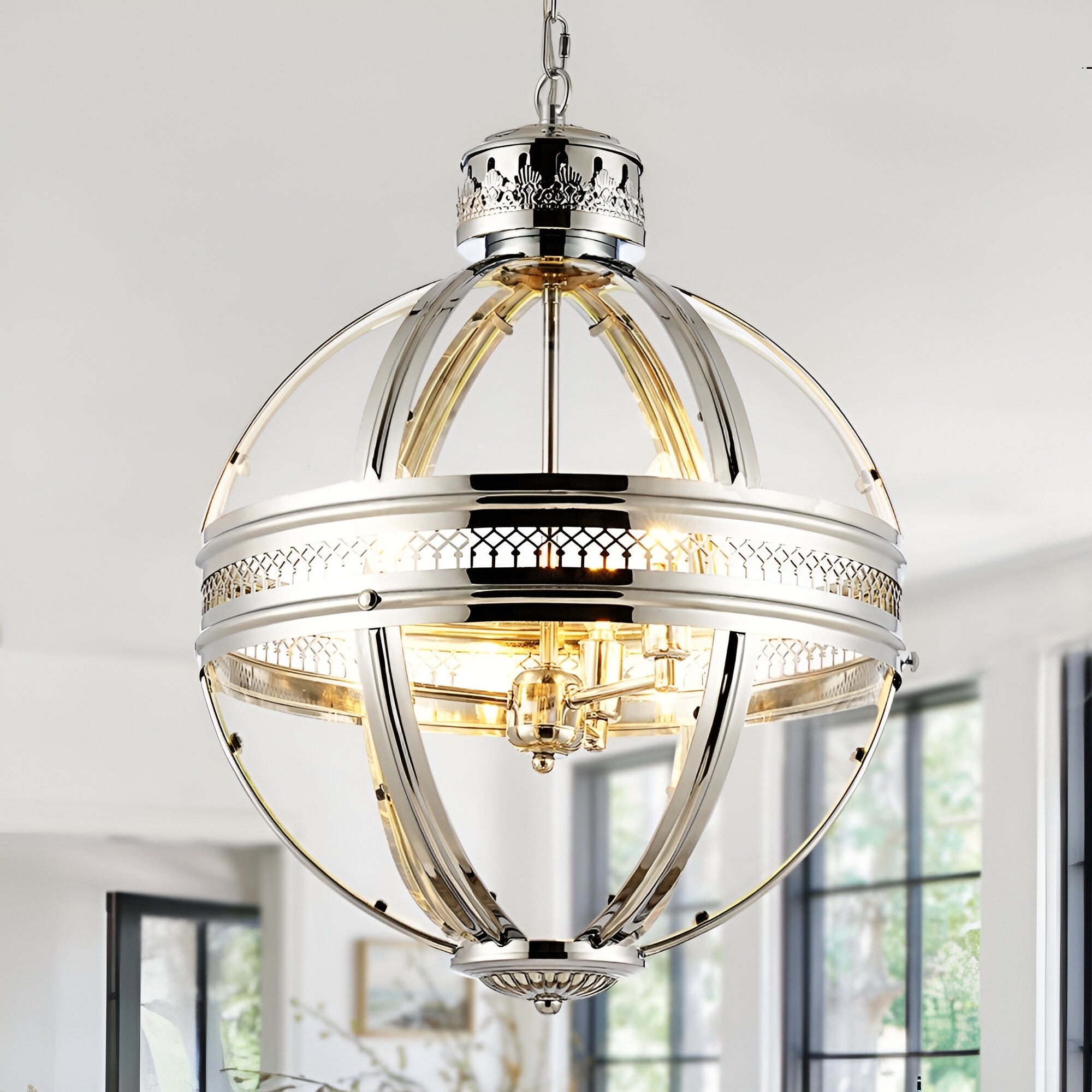 Silver globe chandelier top