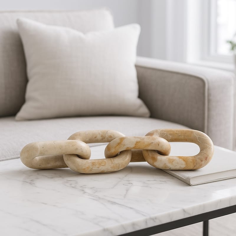 Stone Marble Decorative Object Modern Chain Link Sculpture Decor - Ivory - 14" x 2.75" x 2.25"