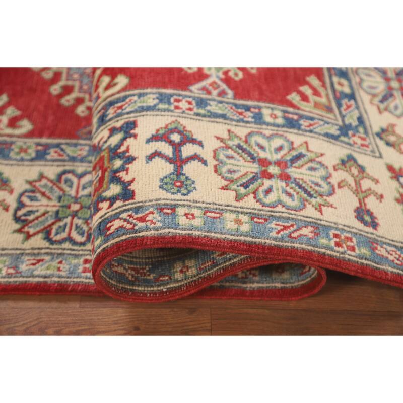 Red Kazak Area Rug Hand-Knotted Oriental Wool Carpet - 5'0" x 6'8"