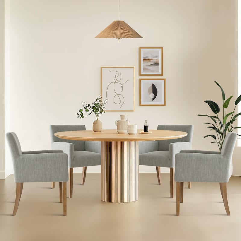 Linen Upholstered Armchair with Solid Wood Legs(Set of 4) - Grey