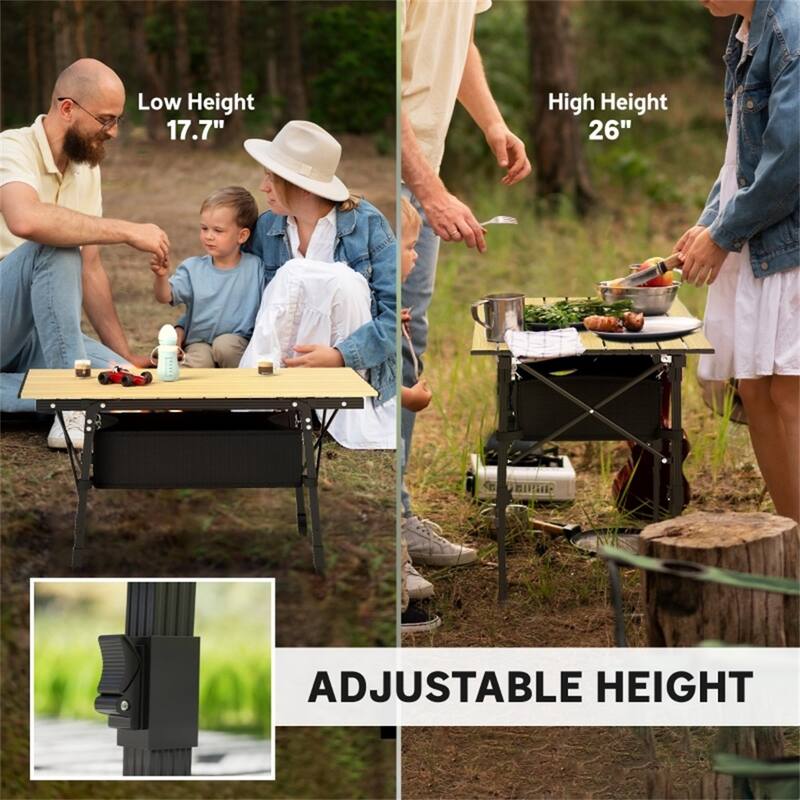 Lightweight Aluminum Folding Table with Fabric Storage Basket for Outdoor Camping and Hiking Trips
