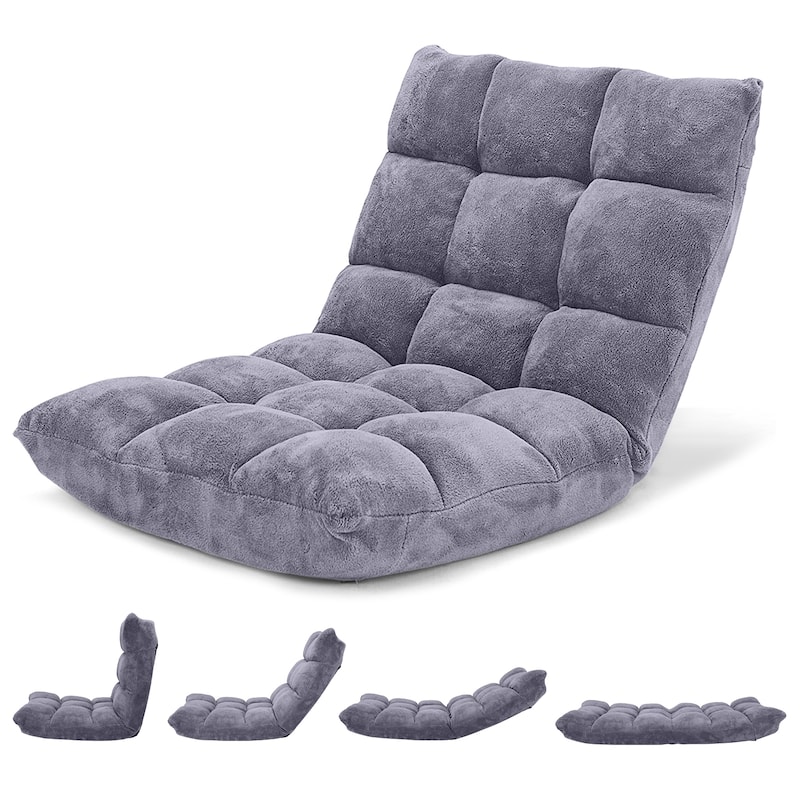 Coral Velvet Adjustable Floor Chair with 14-Position Backrest and Folding Design - 41.5" x 22.5" x 6" (L x W x H)