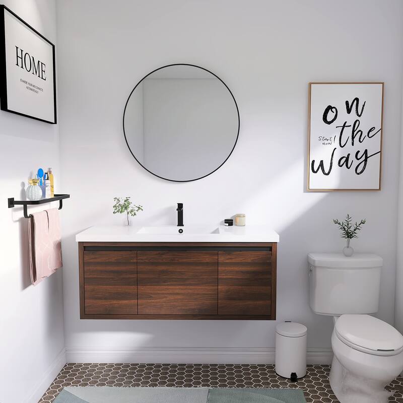Beingnext 24"/30"/48" Bathroom Vanity with Sink, Floating Bathroom Vanity With Soft Close Door - 47.24"W x 18.11"D x 20.47"H - California  Walnut