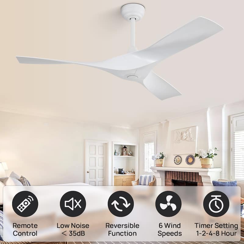 52 inch Modern Ceiling Fan without Lights, 3 Blades, Remote Control, Reversible Airflow - 52 inches