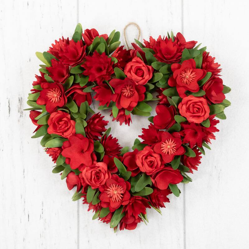 Mixed Floral Artificial Valentine's Day Heart Wreath Bed Bath