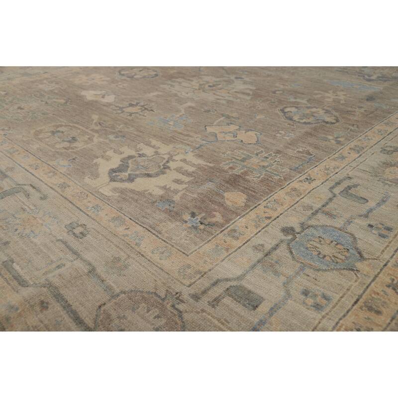 Brown Floral Oushak Turkish Area Rug Hand-Knotted Wool Carpet - 8'1"x 9'10" - 8'1"x 9'10" - Brown