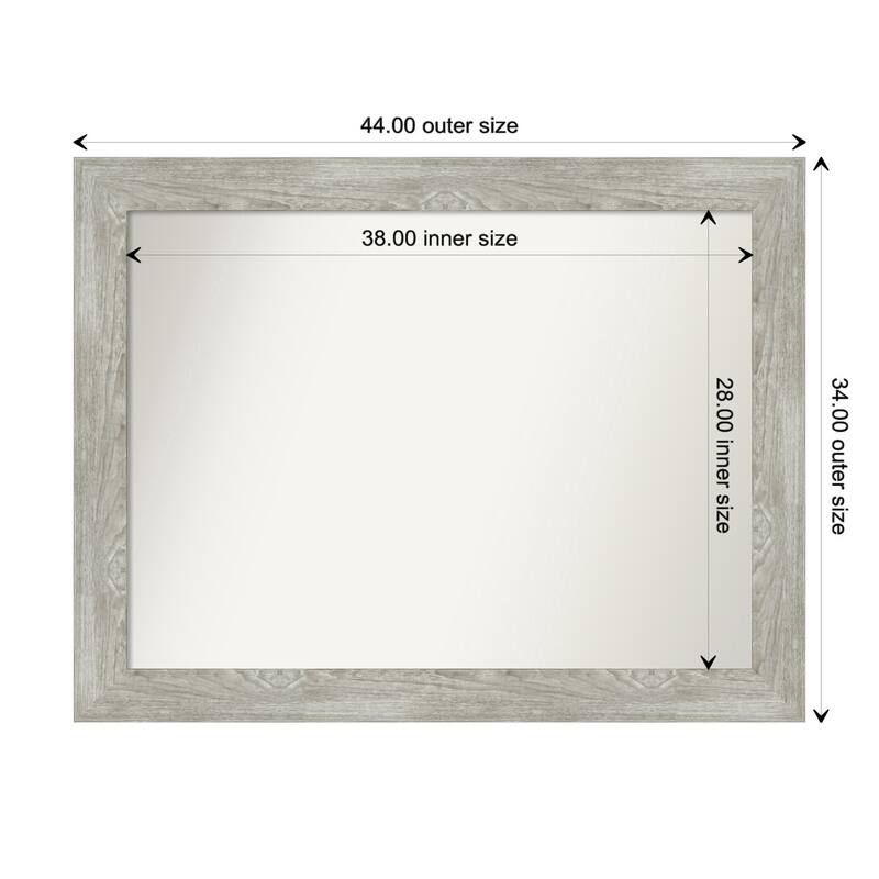 Dove Greywash Framed Non-Beveled Custom Wall Mirror, Bathroom Vanity Mirror - Outer Size: 44 x 34
