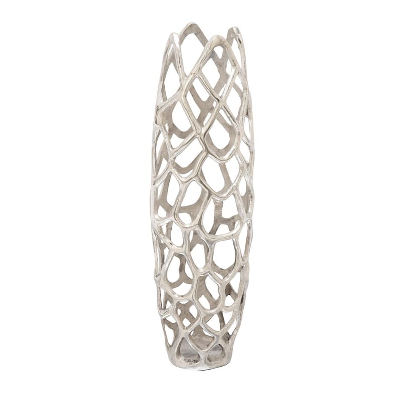 Aluminum Metal Cutout Coral Decorative Vase - Gold or Silver - Roche River Decor - Silver - 8"W, 26"H