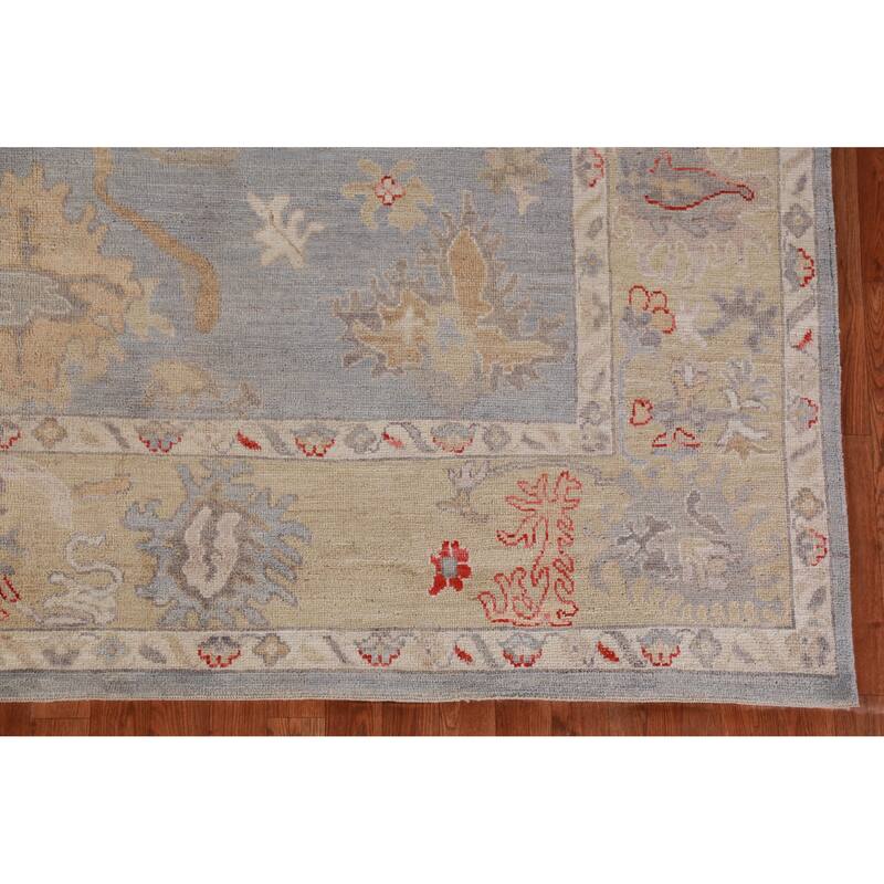 Hand Knotted Oriental 100% Wool Carpet Transitional All-Over Navy Blue & Blues Oushak Area Rug - 10' 0'' X 8' 1''