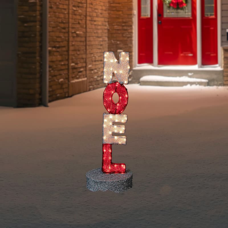 39" Lighted Red and Silver Noel Outdoor Christmas Sign Decoration