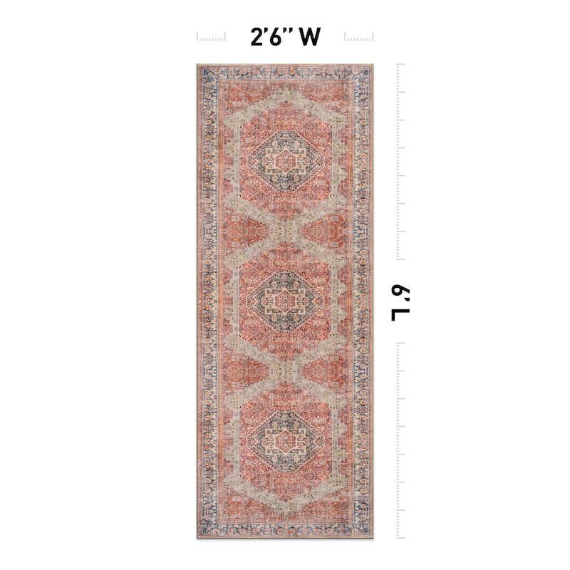 Beige Medallion Flat Pile Washable Rug - Pet Friendly, Non-Slip for Entryway and Bedroom