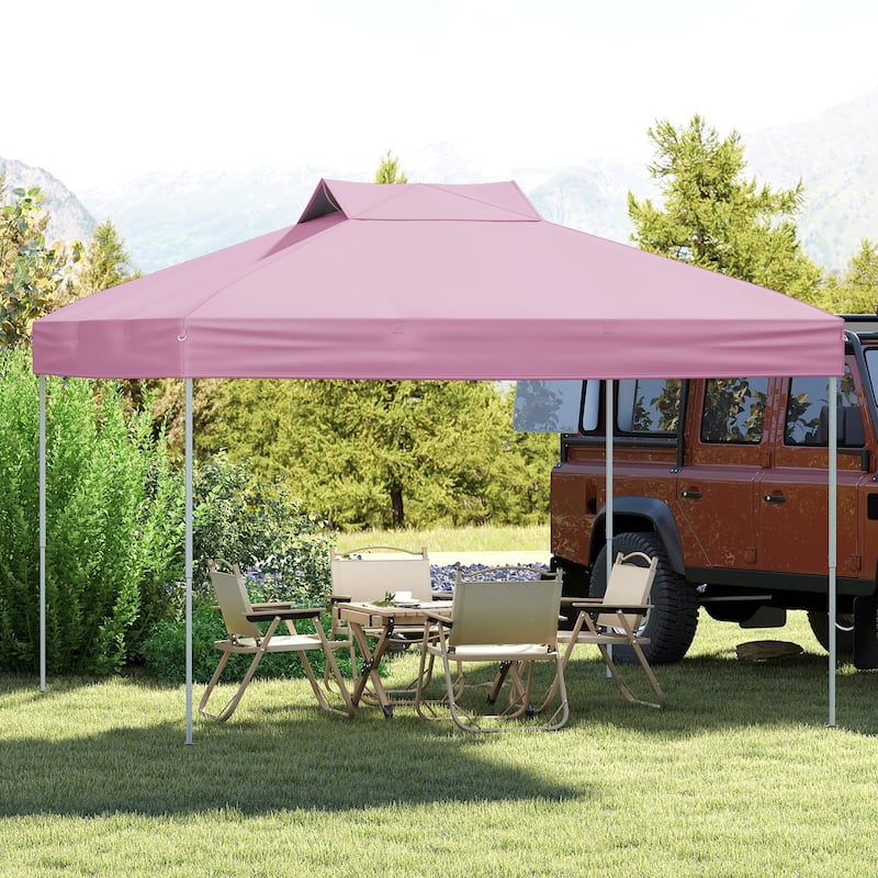 10x10 Pop Up Canopy Tent with One-Push Lock and Adjustable Height Gazebo Included Stakes Ropes - Pink