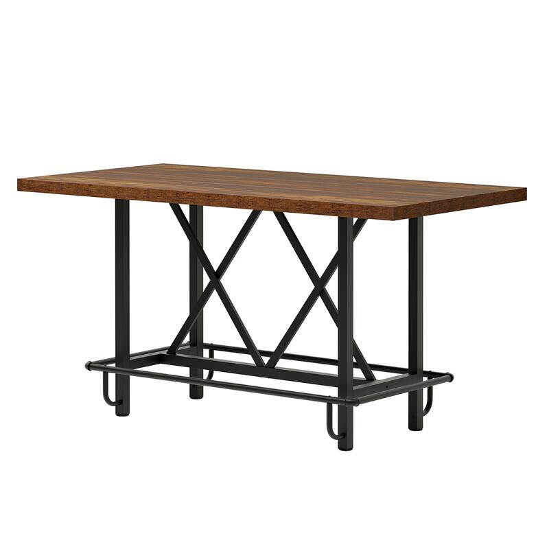 63" Counter Height Dining Table for 6, Industrial Rectangular Bar-Height Table with Sturdy Metal Frame and Footrest